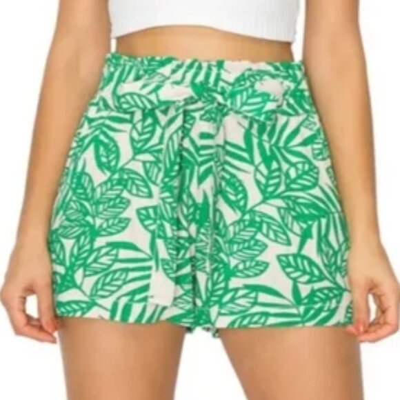 Cali 1850 Pants - CALI 1850 Los Angeles 50700-LNN282 Green & White Tropical Print Shorts Size XS